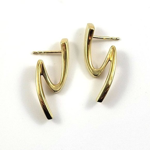 Solid 14K Yellow Gold Zig Zag Modern Drop Earrings